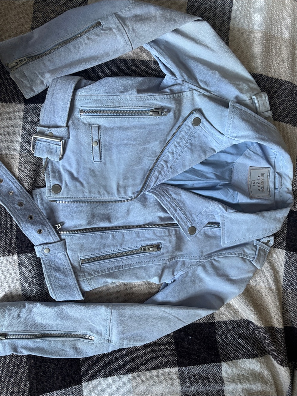 Blank NYC Light Blue Leather Moto Jacket
